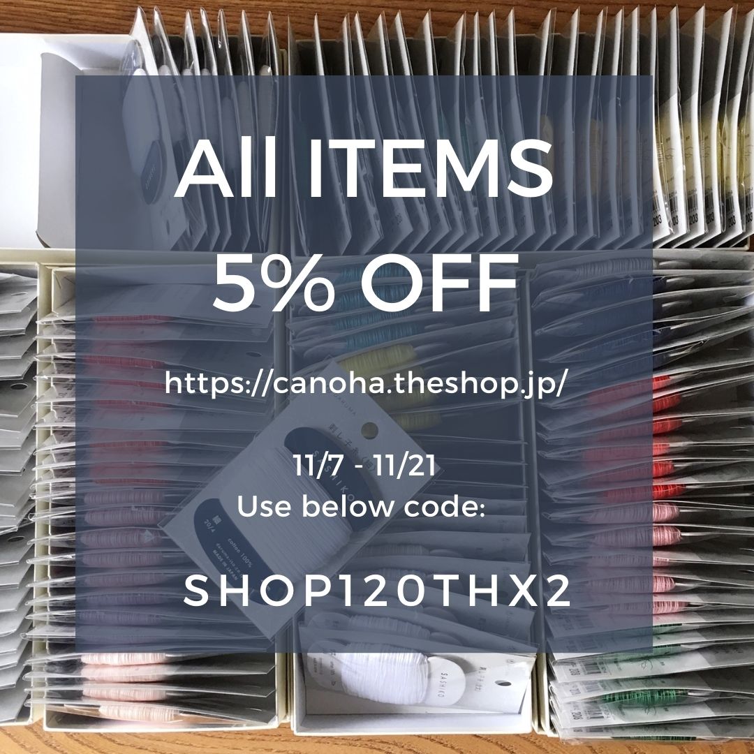 All items 5% OFF (11/7, Sat -11/21, Sat) on canoha shopping site.