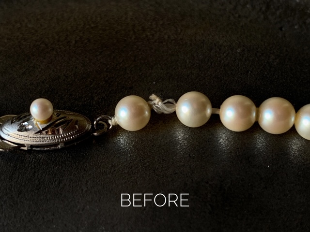 長年愛用している真珠ロングネックレスをお直ししました。