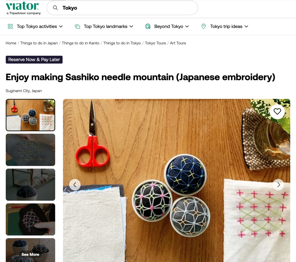 Enjoy making Sashiko needle mountain (Japanese embroidery) on Viator